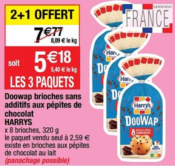 Promotions Doowap brioches sans additifs aux pépites de chocolat harrys - Harry's - Valide de 14/02/2023 à 19/02/2023 chez Migros