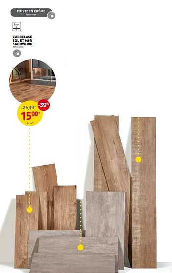 Promotions Carrelage sol et mur sandwood - Produit maison - Brico - Valide de 15/02/2023 à 27/02/2023 chez Brico