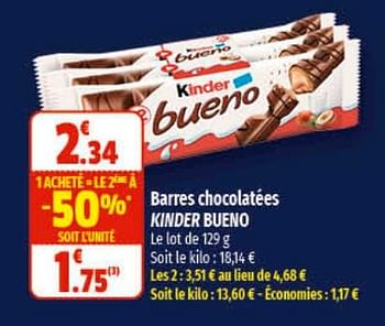 Promotions Barres chocolatées kinder bueno - Kinder - Valide de 16/02/2023 à 26/02/2023 chez Coccinelle