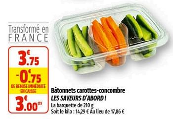 Promotions Bâtonnets carottes-concombre les saveurs d`abord - Produit Maison - Coccinelle - Valide de 16/02/2023 à 26/02/2023 chez Coccinelle