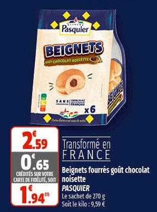 Promotions Beignets fourrés goût chocolat noisette pasquier - Brioche pasquier - Valide de 16/02/2023 à 26/02/2023 chez Coccinelle