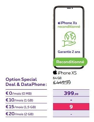 Promotions Apple iphone xs 64 gb - Apple - Valide de 01/02/2023 à 01/05/2023 chez Proximus