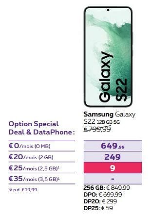 Promotions Samsung galaxy s22 128 gb 5g - Samsung - Valide de 01/02/2023 à 01/05/2023 chez Proximus