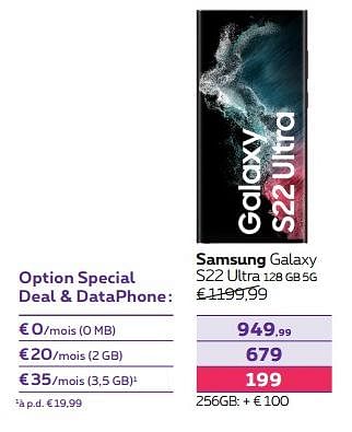 Promotions Samsung galaxy s22 ultra 128 gb 5g - Samsung - Valide de 01/02/2023 à 01/05/2023 chez Proximus