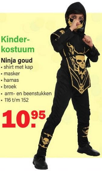 Promoties Kinderkostuum ninja goud - Huismerk - Van Cranenbroek - Geldig van 30/01/2023 tot 18/02/2023 bij Van Cranenbroek