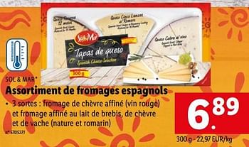 Promotions Assortiment de fromages espagnols - Sol & Mar - Valide de 27/02/2023 à 04/03/2023 chez Lidl