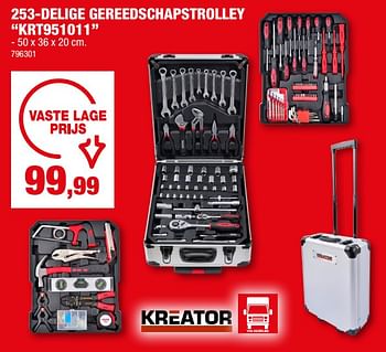 Promotions 253-delige gereedschapstrolley krt951011 - Kreator - Valide de 22/02/2023 à 03/03/2023 chez Hubo