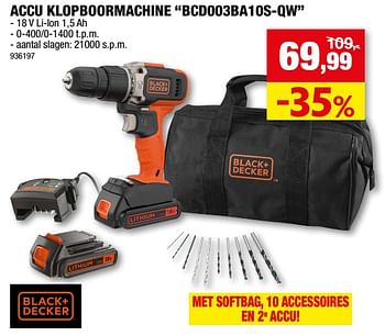 Promotions Black + decker accu klopboormachine bcd003ba10s-qw - Black & Descker - Valide de 22/02/2023 à 03/03/2023 chez Hubo