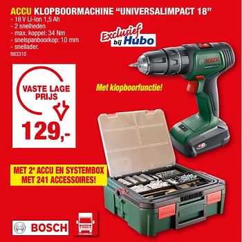 Promoties Bosch accu klopboormachine universalimpact 18 - Bosch - Geldig van 22/02/2023 tot 03/03/2023 bij Hubo