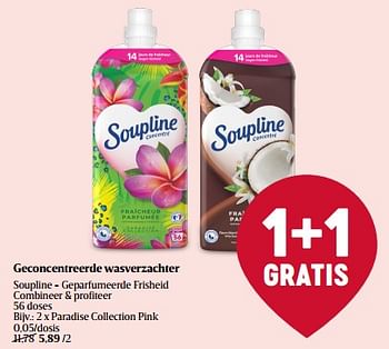 Promoties Geconcentreerde wasverzachter soupline paradise collection pink - Soupline - Geldig van 23/02/2023 tot 01/03/2023 bij Delhaize