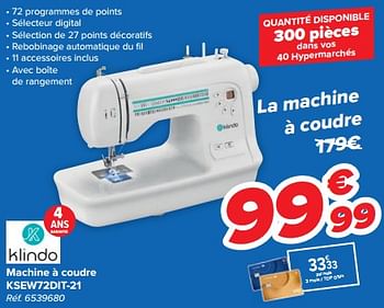 Machine à coudre digitale - KSEW72DIT-21 - Blanc KLINDO : la machine à  coudre à Prix Carrefour