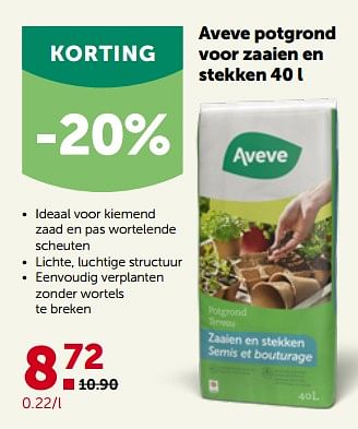 Promoties Aveve potgrond voor zaaien en stekken - Huismerk - Aveve - Geldig van 27/02/2023 tot 12/03/2023 bij Aveve