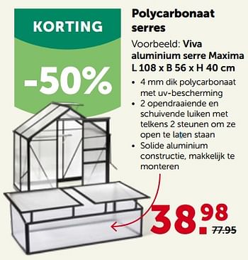 Promoties Viva aluminium serre maxima - Huismerk - Aveve - Geldig van 27/02/2023 tot 12/03/2023 bij Aveve
