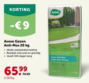 Promotions Aveve gazon anti-mos - Produit maison - Aveve - Valide de 27/02/2023 à 12/03/2023 chez Aveve