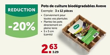 Promotions Pots de culture biodégradables aveve - Produit maison - Aveve - Valide de 27/02/2023 à 12/03/2023 chez Aveve