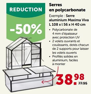 Promotions Serre aluminium maxima viva - Produit maison - Aveve - Valide de 27/02/2023 à 12/03/2023 chez Aveve