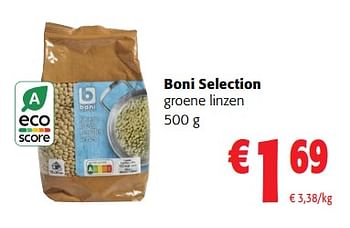 Promoties Boni selection groene linzen - Boni - Geldig van 22/02/2023 tot 07/03/2023 bij Colruyt