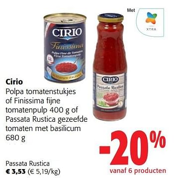 Promoties Cirio passata rustica - CIRIO - Geldig van 22/02/2023 tot 07/03/2023 bij Colruyt