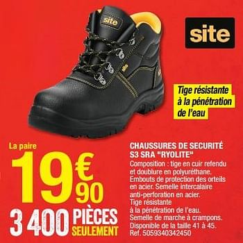Promotions Chaussures de securité s3 sra ryolite - Site - Valide de 24/02/2023 à 09/03/2023 chez Brico Depot