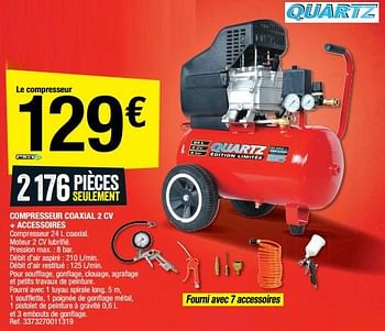 Promotions Quartz compresseur coaxial 2 cv + accessoires - Quartz - Valide de 24/02/2023 à 09/03/2023 chez Brico Depot