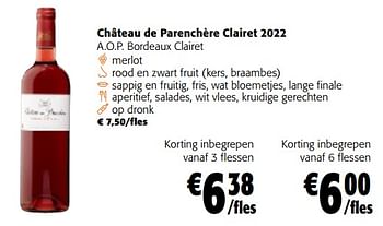 Promoties Château de parenchère clairet 2022 a.o.p. bordeaux clairet - Rode wijnen - Geldig van 22/02/2023 tot 07/03/2023 bij Colruyt
