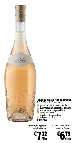 Promoties Fleurs de prairie rosé 2021-2022 a.o.p. côtes de provence - Rosé wijnen - Geldig van 22/02/2023 tot 07/03/2023 bij Colruyt