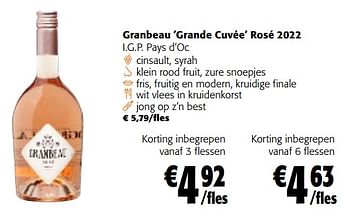 Promoties Granbeau grande cuvée rosé 2022 i.g.p. pays d`oc - Rosé wijnen - Geldig van 22/02/2023 tot 07/03/2023 bij Colruyt