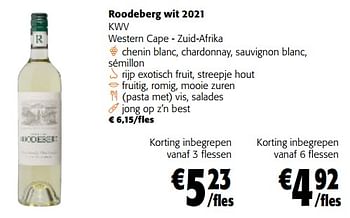 Promoties Roodeberg wit 2021 kwv western cape - zuid-afrika - Witte wijnen - Geldig van 22/02/2023 tot 07/03/2023 bij Colruyt