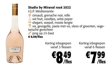 Promoties Studio by miraval rosé 2022 i.g.p. méditerranée - Rosé wijnen - Geldig van 22/02/2023 tot 07/03/2023 bij Colruyt