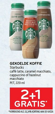 Promoties Gekoelde koffie starbucks 2+1 gratis - Starbucks - Geldig van 08/03/2023 tot 21/03/2023 bij Alvo
