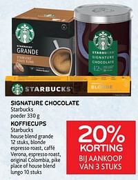 Signature chocolate starbucks + koffiecups starbucks 20% korting bij aankoop van 3 stuks-Starbucks