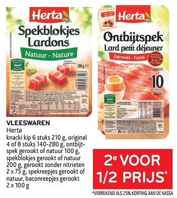 Promoties Vleeswaren herta 2e voor 1-2 prijs - Herta - Geldig van 08/03/2023 tot 21/03/2023 bij Alvo