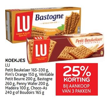 Promotions Koekjes lu 25% korting bij aankoop van 3 pakken - Lu - Valide de 08/03/2023 à 21/03/2023 chez Alvo