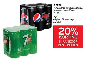 Promoties Pepsi + 7up 20% korting bij aankoop van 2 pakken - Huismerk - Alvo - Geldig van 08/03/2023 tot 21/03/2023 bij Alvo
