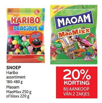 Promoties Snoep haribo 20% korting bij aankoop van 2 zakjes - Haribo - Geldig van 08/03/2023 tot 21/03/2023 bij Alvo