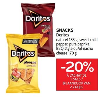 Promoties Snacks doritos -20% à l’achat de 2 sacs - Doritos - Geldig van 08/03/2023 tot 21/03/2023 bij Alvo
