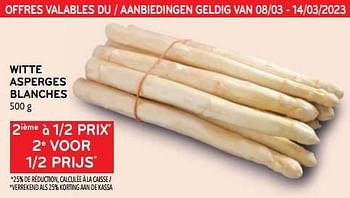 Promotions Witte asperges blanches 2ième à 1-2 prix - Produit maison - Alvo - Valide de 08/03/2023 à 21/03/2023 chez Alvo