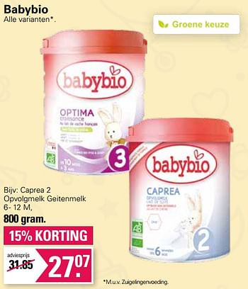 Promoties Caprea 2 opvolgmelk geitenmelk - BabyBio - Geldig van 20/02/2023 tot 11/03/2023 bij De Online Drogist