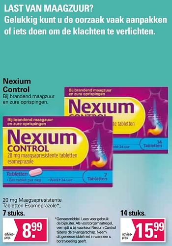Promoties 20 mg maagsapresistente tabletten esomeprazole - Nexium - Geldig van 20/02/2023 tot 11/03/2023 bij De Online Drogist
