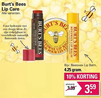 Promoties Beeswax lip balm - Burt`s bees - Geldig van 20/02/2023 tot 11/03/2023 bij De Online Drogist