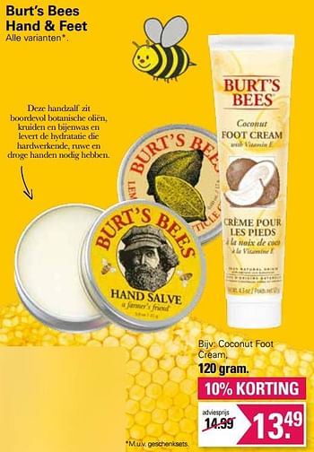 Promoties Coconut foot cream - Burt`s bees - Geldig van 20/02/2023 tot 11/03/2023 bij De Online Drogist