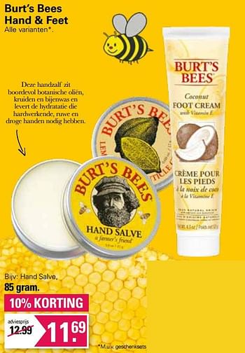Promoties Hand salve - Burt`s bees - Geldig van 20/02/2023 tot 11/03/2023 bij De Online Drogist