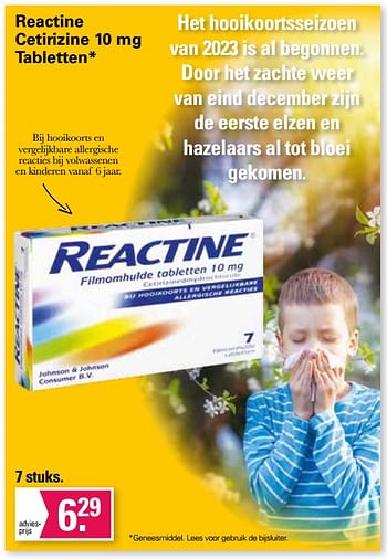 Promotions Reactine cetirizine 10 mg tabletten - Reactine - Valide de 20/02/2023 à 11/03/2023 chez De Online Drogist