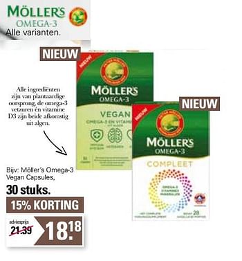 Promoties Möller’s omega-3 vegan capsules - Möller's - Geldig van 20/02/2023 tot 11/03/2023 bij De Online Drogist