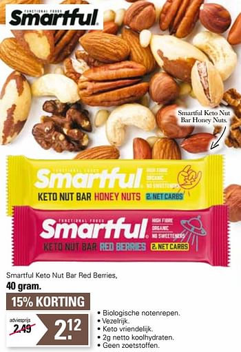 Promoties Smartful keto nut bar red berries - Smartful - Geldig van 20/02/2023 tot 11/03/2023 bij De Online Drogist