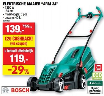 Promoties Bosch elektrische maaier arm 34 - Bosch - Geldig van 01/03/2023 tot 12/03/2023 bij Hubo