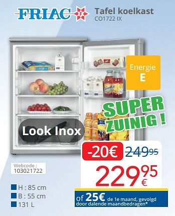 Promotions Friac tafel koelkast co1722 ix - Friac - Valide de 01/03/2023 à 31/03/2023 chez Eldi