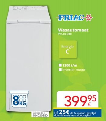 Promoties Friac wasautomaat wat0380i - Friac - Geldig van 01/03/2023 tot 31/03/2023 bij Eldi