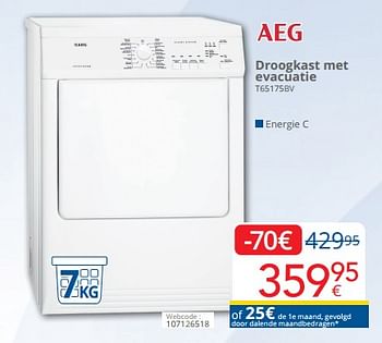 Promoties Aeg droogkast met evacuatie t65175bv - AEG - Geldig van 01/03/2023 tot 31/03/2023 bij Eldi