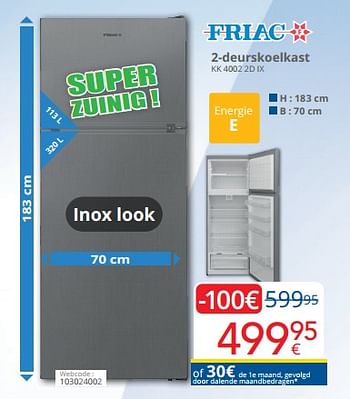 Promoties Friac 2-deurskoelkast kk 4002 2d ix - Friac - Geldig van 01/03/2023 tot 31/03/2023 bij Eldi